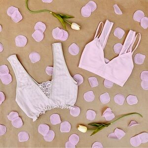 Anthro Bundle ❉ Seamless Mesh & Lia Pointelle Lace Bralettes Coral Sand XXS / XS